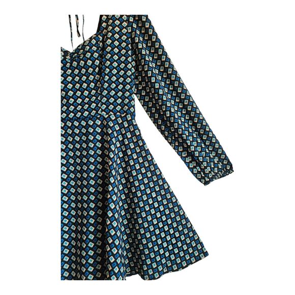 BAND OF THE FREE BOG L Dress Genevieve Teal Diamond Smocked Back Fit & Flare NEW - Picture 6 of 11